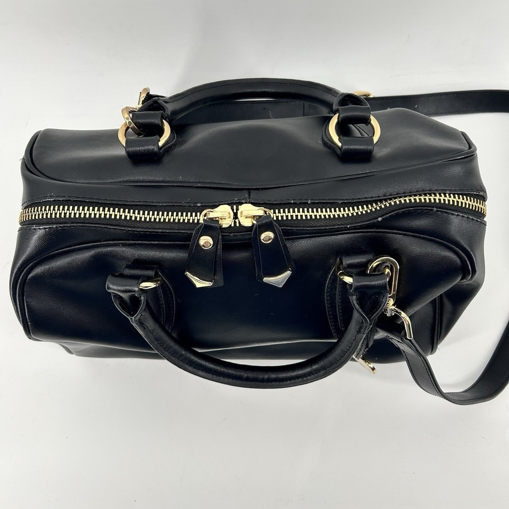CUORE & PELLE Celeste Leather Dr. Style Satchel Black & Gold - Picture 2 of 15